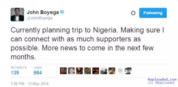 British-Nigerian actor John Boyega visiting Nigeria soon